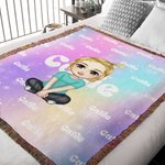 Personalizzato Gradient Color Cute Cartoon Character Fringed Soft Throw Blanket con nome Home Decor Compleanno Regalo di Natale
