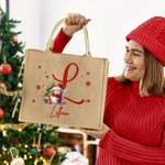 Gepersonaliseerde schattige kerstmuts sneeuwpop sneeuwvlok grote jute draagtas met initiaal en naam Festival kerstcadeau voor familie kinderen