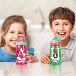 Gourde 475 ml Personnalisable avec Nom Initiale et  Motif d'Animal Bouteille avec Paille Sans BPA Cadeau Anniversaire Scolaire pour Enfant