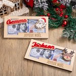 Porte-Billets en Bois Personnalisé avec Texte Gravé Cadeau de Noël Fêtês de la Fin d'Année pour Enfant Famille