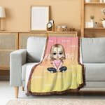 Personalizzato Gradient Color Cute Cartoon Character Fringed Soft Throw Blanket con nome Home Decor Compleanno Regalo di Natale