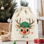 Personalized Reindeer Snowflake Sack Drawstring Treat Bag with Name Christmas Party Favor Gift for Kids Family
