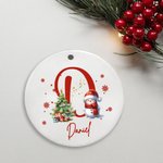 Personalized Cute Santa Hat Snowman Snowflake Ceramic Ornament with Initial and Name Christmas Tree Decor Holiday Gift for Family Kids