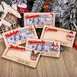Porte-Billets en Bois Personnalisé avec Texte Gravé Cadeau de Noël Fêtês de la Fin d'Année pour Enfant Famille