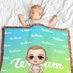 Personalizzato Gradient Color Cute Cartoon Character Fringed Soft Throw Blanket con nome Home Decor Compleanno Regalo di Natale