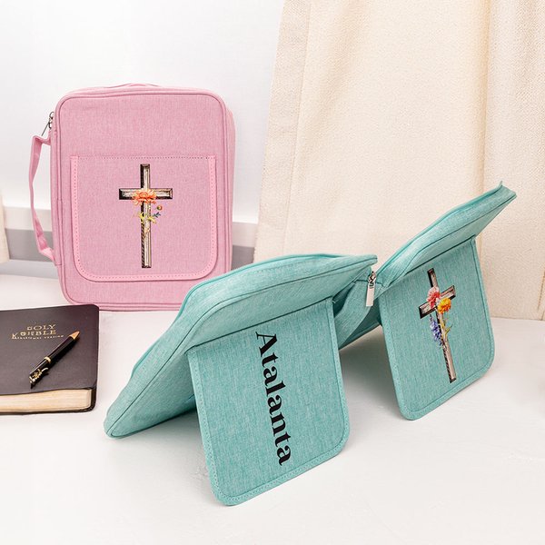 Personalized Birth Flower Cross Bible Cover Carrying Case with Name Pen Slot and Holder Birthday Christmas Gift for Christians