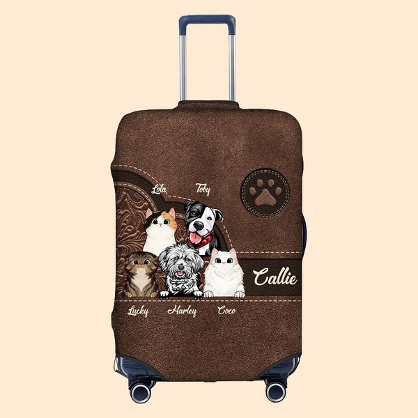 Gepersonaliseerde Retro Patroon Cartoon 1-6 Honden Katten Pootafdruk 18-32 Inch Bagagehoes met Naam Verjaardag Reistoebehoren Cadeau voor Huisdierliefhebber