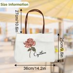 Personalised Birth Flower Canvas Name Tote Bag with Button Shopping Accessory Birthday Gift for Women Besties