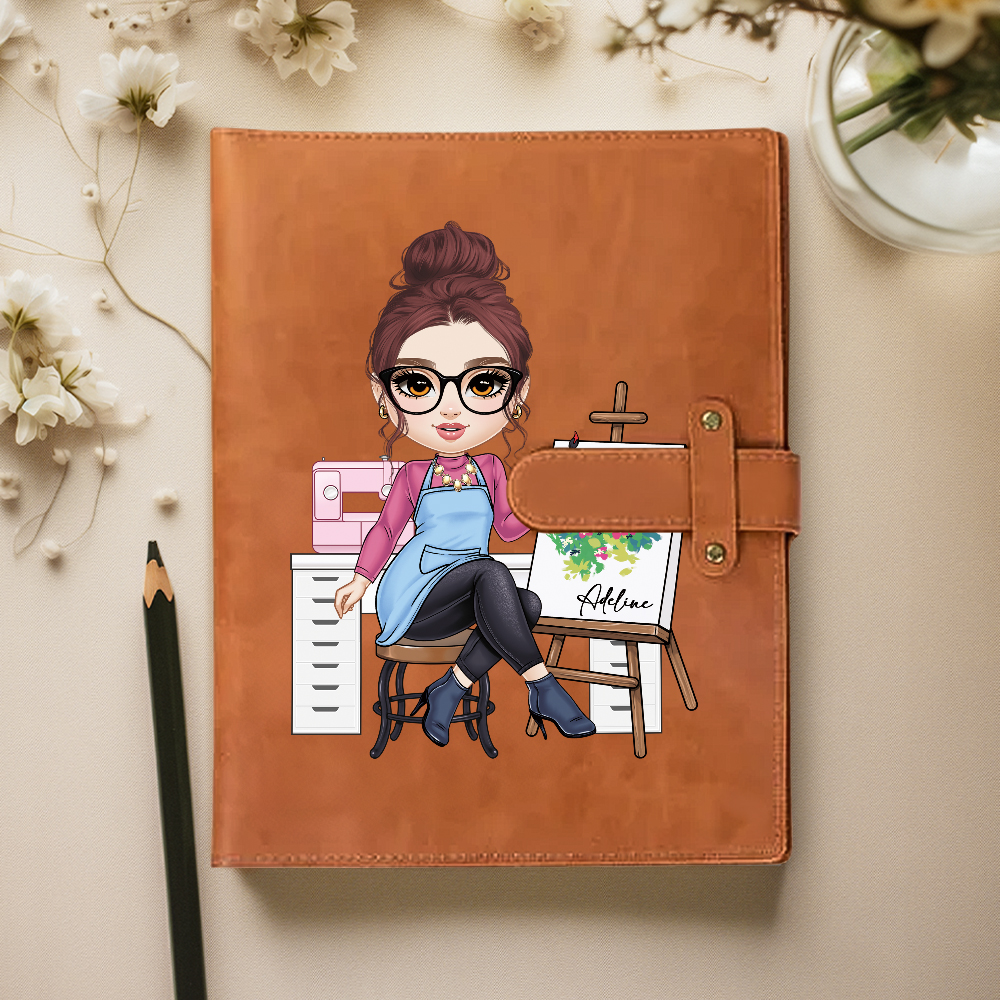 Carnet de Notes A5 Personnalisé avec Nom Personnage et Pochette Couverture en Cuir et 50 Pages Cadeau Anniversaire pour Amateurs de Peinture