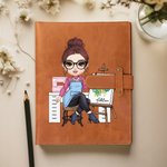 Personalizado Cartoon Character A5 Sketch 50 Sheets Leather Cover Notebook with Name and Storage Pocket Birthday Anniversary Gift for Painting Lovers