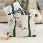 Sac de Plage Écologique Personnalisé avec Fleurs de Naissance et Nom Cadeau d'Anniversaire Remerciement pour Femmes et Filles