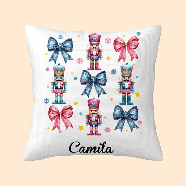 Personalized Coquette Bow Classic Nutcracker Soft Throw Pillow Cover Home Decor Christmas Gift for Family