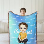 Personalizzato Gradient Color Cute Cartoon Character Fringed Soft Throw Blanket con nome Home Decor Compleanno Regalo di Natale