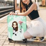 Personalized World Map Birth Flower Cartoon 18-32 Inches Luggage Protective Cover with Name Travel Accessories Birthday Gift for Women Men Girls