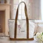 Sac de Plage Écologique Personnalisé avec Fleurs de Naissance et Nom Cadeau d'Anniversaire Remerciement pour Femmes et Filles