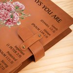 Personalized God Says You Are Bible Birth Flower Portable A5 Leather Notebook Cover with Pocket Birthday Inspirational Gift for Women Students