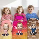 Personalizzato Gradient Color Cute Cartoon Character Fringed Soft Throw Blanket con nome Home Decor Compleanno Regalo di Natale