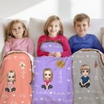 Personalized Birth Flower Cute Cartoon Character Fringed Soft Throw Blanket with Name Home Decor Birthday Christmas Gift