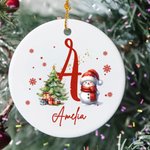 Personalized Cute Santa Hat Snowman Snowflake Ceramic Ornament with Initial and Name Christmas Tree Decor Holiday Gift for Family Kids