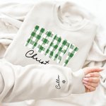 Personalised Multicolor Plaid Merry Christmas Unisex T-shirt Sweatshirt Hoodie with 1-6 Names Christmas Holiday Gift for Family