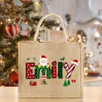 Bolsa de yute reutilizable personalizada con el nombre de Papá Noel y las letras navideñas para regalar a los niños.