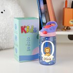 Gourde 475 ml Personnalisable avec Nom Initiale et  Motif d'Animal Bouteille avec Paille Sans BPA Cadeau Anniversaire Scolaire pour Enfant