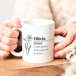 Mug personnalisé Nom Définition Naissance Fleur avec Nom Anniversaire Appréciation Cadeau pour Amis Femmes