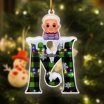 Gepersonaliseerd sneeuw geruit initiaal Elf kerstmuts cartoon jongen meisje ornament met naam vakantie boom kous decor kerstcadeau voor familie kinderen