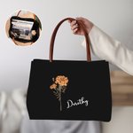 Personalised Birth Flower Canvas Name Tote Bag with Button Shopping Accessory Birthday Gift for Women Besties