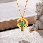 Collier de pierres de naissance unisexe avec croix à plusieurs noms et pendentifs en forme de cercle Gravé Bijoux de foi Anniversaire Baptême Cadeau d