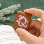 Marque-page magnétique en cuir personnalisé aquarelle pailleté Chapeau de Père Noël Initial Cadeau de Noël pour les amoureux du livre Bookworm