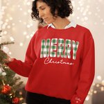 Personalised Multicolor Plaid Merry Christmas Unisex T-shirt Sweatshirt Hoodie with 1-6 Names Christmas Holiday Gift for Family