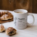 Mug personnalisé Nom Définition Naissance Fleur avec Nom Anniversaire Appréciation Cadeau pour Amis Femmes