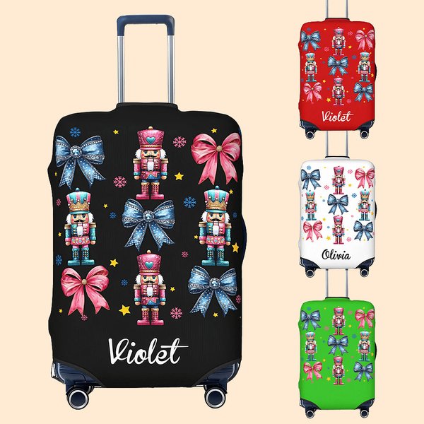 Personalized Coquette Bow Classic Nutcracker Luggage Protective Cover Fits 18-32 Inches Suitcase with Name Christmas Travel Accessories Gift for Women