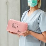 Personalised Birth Flower Stethoscope Design Leather Makeup Bag with Name Portable Travel Essentials Birthday Gift for Nurse Medical Staff