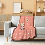 Personalized Birth Flower Cute Cartoon Character Fringed Soft Throw Blanket with Name Home Decor Birthday Christmas Gift