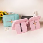 Personalized Birth Flower Cross Bible Cover Carrying Case with Name Pen Slot and Holder Birthday Christmas Gift for Christians