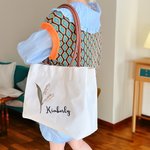 Personalised Birth Flower Canvas Name Tote Bag with Button Shopping Accessory Birthday Gift for Women Besties