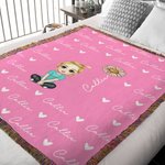 Personalized Birth Flower Cute Cartoon Character Fringed Soft Throw Blanket with Name Home Decor Birthday Christmas Gift