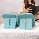 Personalized Birth Flower Cross Bible Cover Carrying Case with Name Pen Slot and Holder Birthday Christmas Gift for Christians