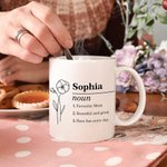 Mug personnalisé Nom Définition Naissance Fleur avec Nom Anniversaire Appréciation Cadeau pour Amis Femmes