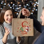 Gepersonaliseerde schattige kerstmuts sneeuwpop sneeuwvlok grote jute draagtas met initiaal en naam Festival kerstcadeau voor familie kinderen