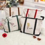 Sac de Plage Écologique Personnalisé avec Fleurs de Naissance et Nom Cadeau d'Anniversaire Remerciement pour Femmes et Filles