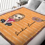 Personnalisé Multicolore Fleur de naissance Mignon personnage de dessin animé Frange couverture douce avec nom Décoration de la maison Anniversaire No