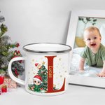 Tasse en émail personnalisée avec nom, anniversaire et cadeau de Noël pour les enfants.