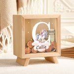 Personalised Cute Forest Animal Wooden Clear Money Box Piggy Bank with Name and Initial Birthday Children's Day Desk Decor Gift for Boys Girls