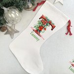 Gepersonaliseerde bloemen initiaal herbruikbare kerst kous Gift Bag met naam en koord Merry Christmas Gift voor familie