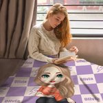 Personalized Cute Cartoon Character Checkered Lightning Design Soft Throw Blanket with Multiple Names Home Decor Birthday Gift Boys Girls