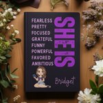 Cahier personnalisé She Is Me Cartoon Reading Girl A5 120 Pages Lined Hardcover Notebook with Affirmation and Name Birthday Inspirational Gift for Wom