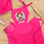 Personalised Cute Christmas Lights Highland Cow Adjustable Kid Apron Chef Hat Set with Pocket for Cooking Christmas Gift for Boys Girls